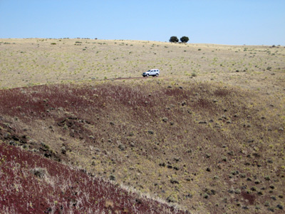 Looking back at our Jeep on the Red Bomb Crater rim